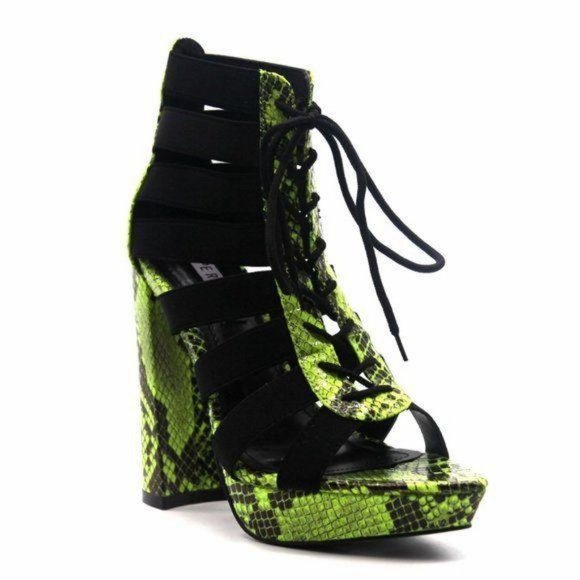 Sole Jealous Shoes Lime Snakeskin Platform Lace Up Heels Poshmark